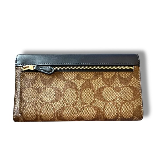 Coach Slim Navy Trifold Wallet in Leather & Canvas - Picture 2 of 7